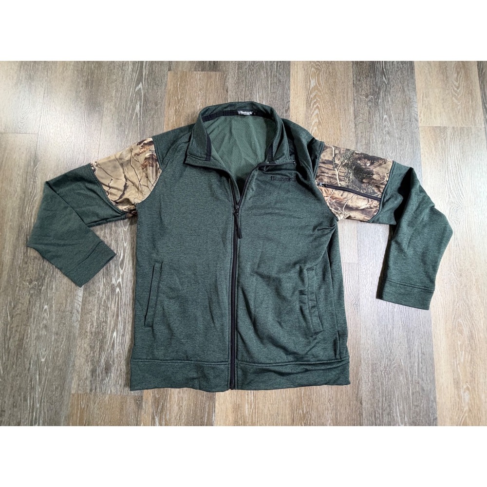 Huntworth Full Zip Jacket Mens Large Green Camo Sleeve Pockets Outdoor Utility